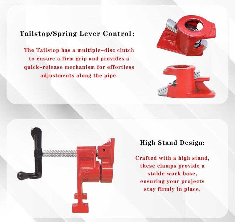 HimaPro 2-Pack 3/4 Inch H-Style Professional Pipe Clamp Set - Designed For Woodworking, Carpentry, Home Improvement, and DIY Jobs - Image 2